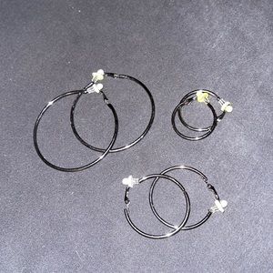 Gray Hoop Earring 3 pc Set with Clip on Converter